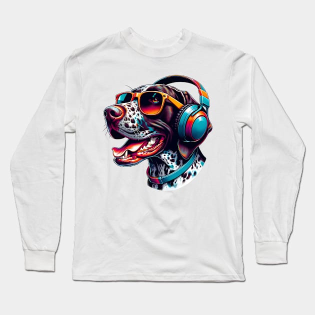 German Shorthaired Pointer Smiling DJ with Energetic Beats Long Sleeve T-Shirt by ArtRUs